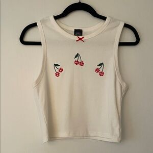 Tank with Cherry Embroidry